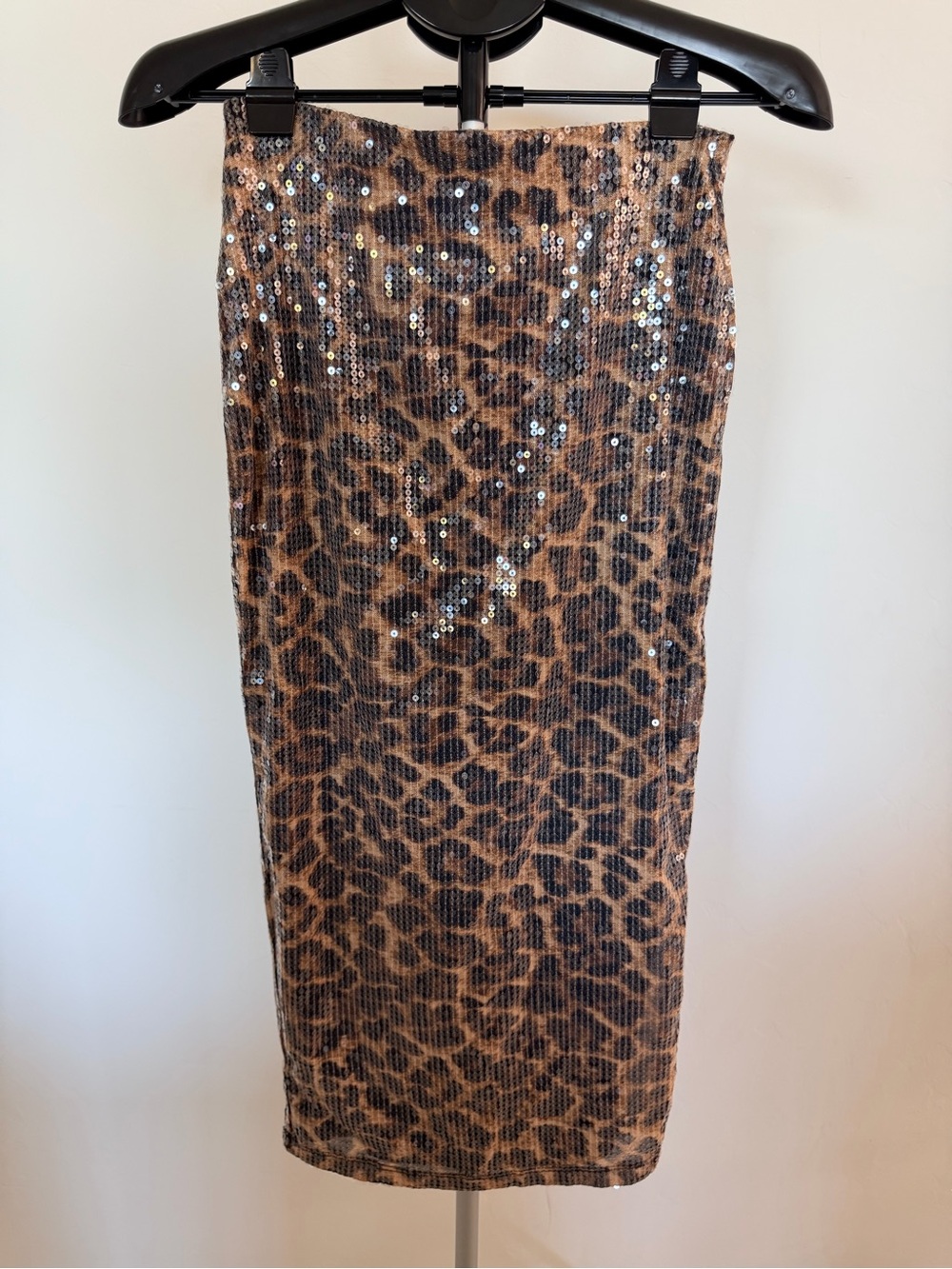 No Boundaries Leopard Sequin Pencil Skirt - Brown Black